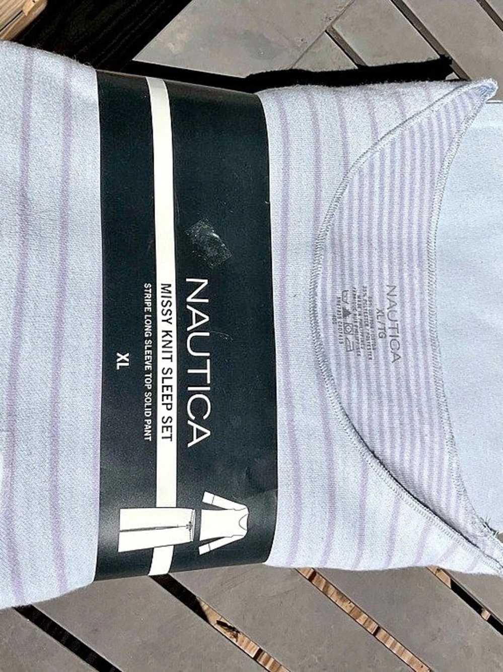 NWT Nautica Missy Knit Sleep Set Stripe Long Sleeve Top Solid Pant Striped Pajam